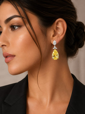 Citrine Teardrop Crystal Drop Earrings