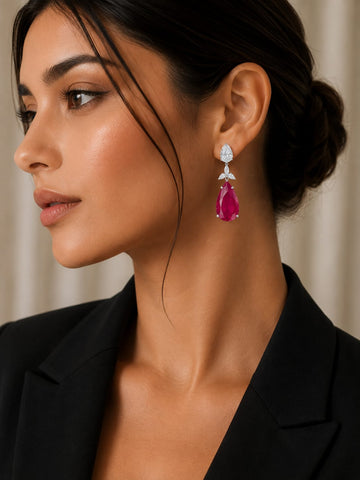 Ruby Teardrop Crystal Drop Earrings