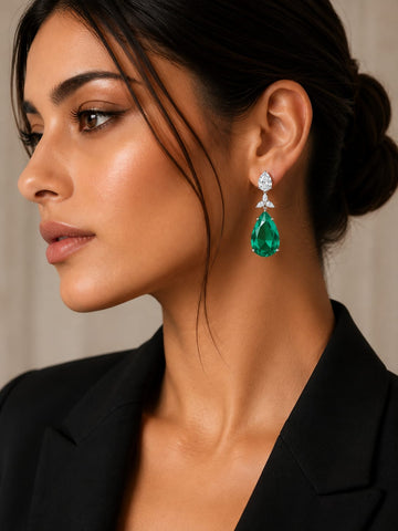 Emerald Teardrop Crystal Drop Earrings