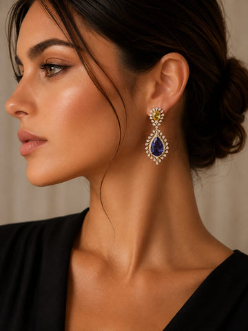 Sapphire Citrine Halo Drop Earrings