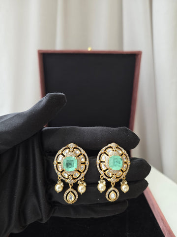 Emerald Kundan Pearl Stud Earrings