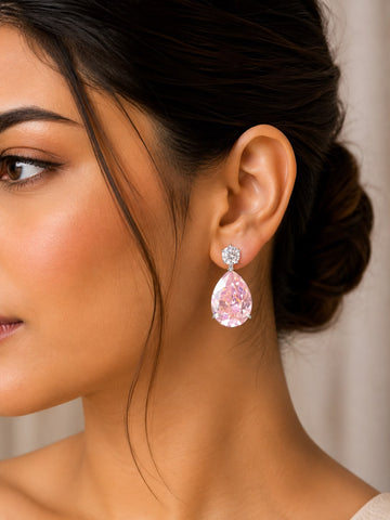 Pink Solitaire Teardrop Earrings