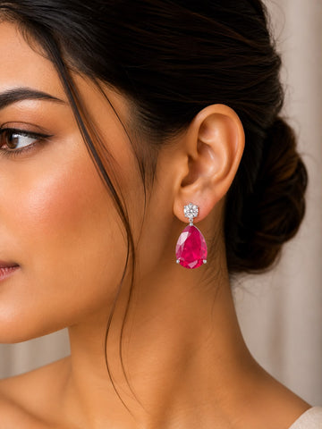 Ruby Solitaire Teardrop Earrings