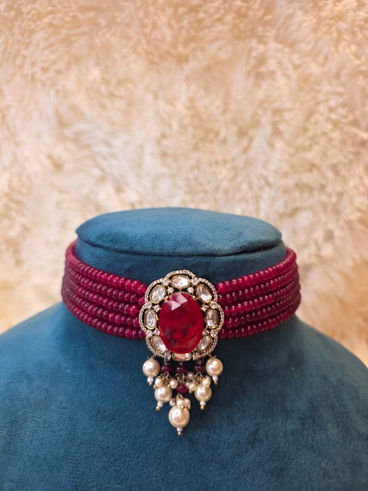 Ruby Beaded Doublet Choker Set