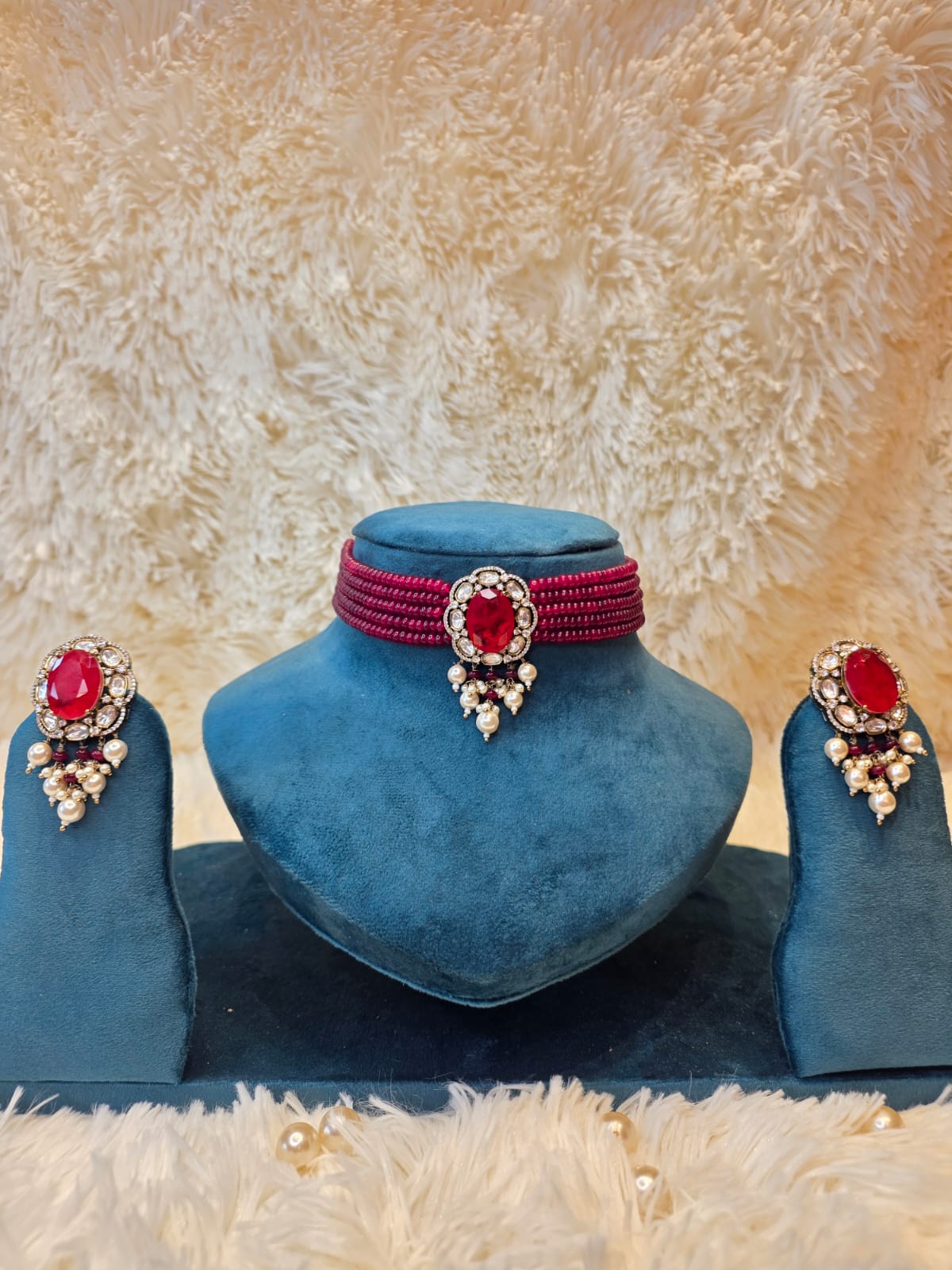 Ruby Beaded Doublet Choker Set