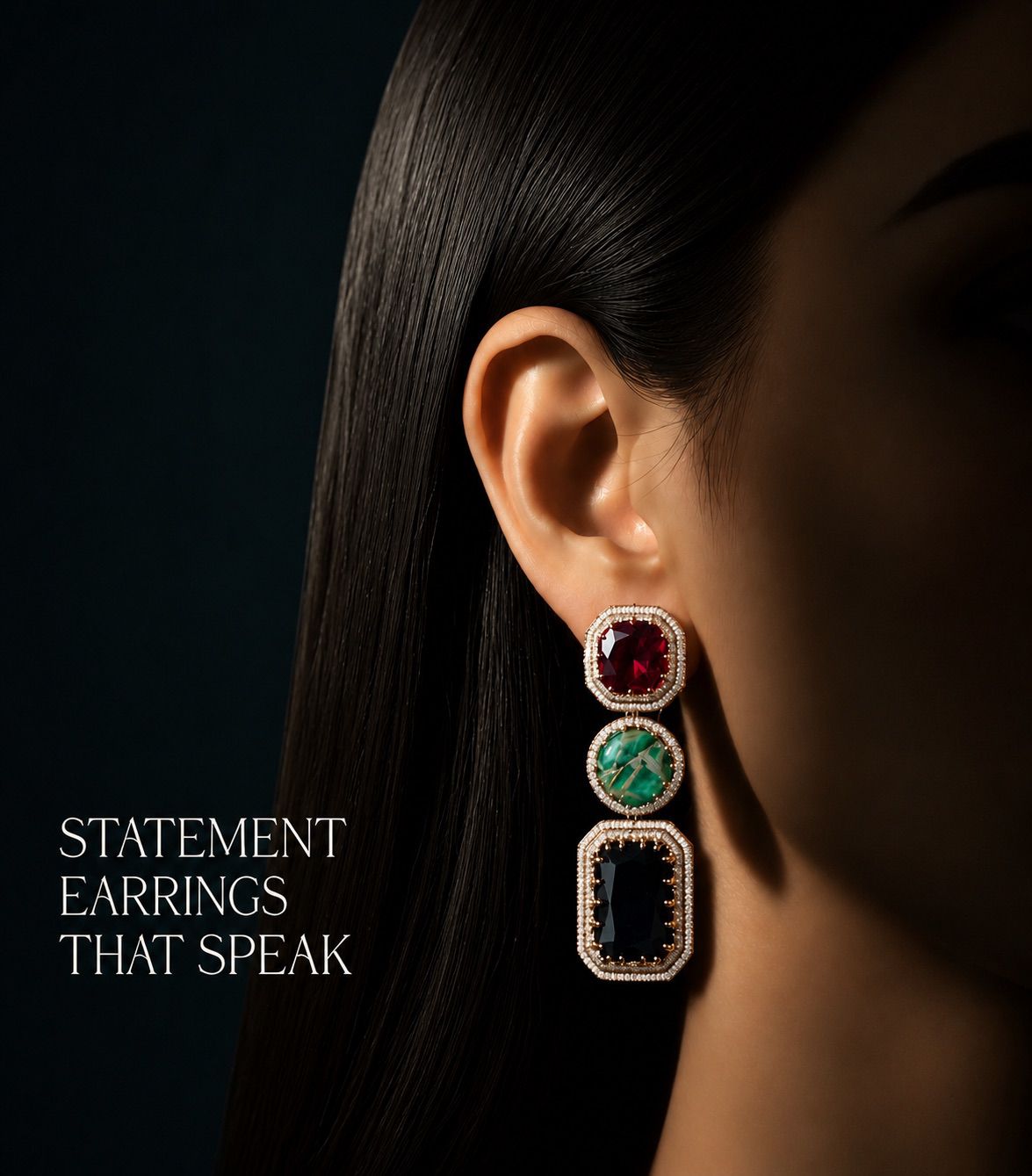Tricolour Royal Stone Statement Earrings
