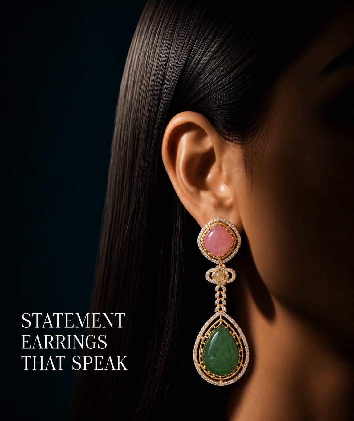 Blush Emerald Drop Statement Earrings