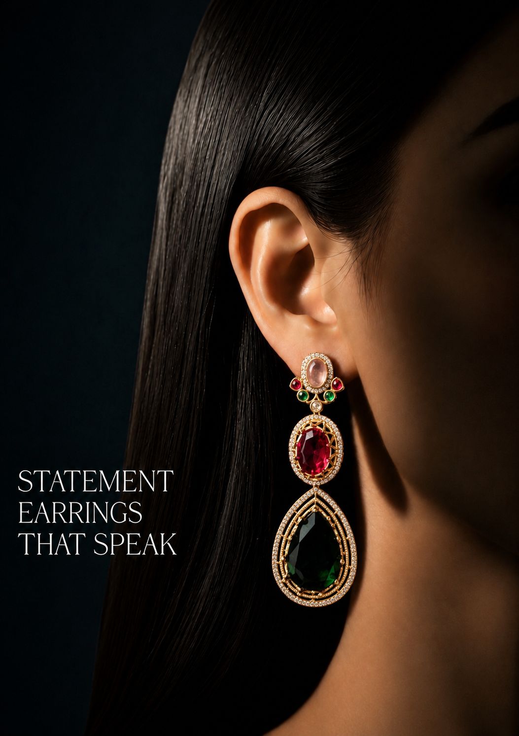 Ruby Emerald Regal Drop Statement Earrings