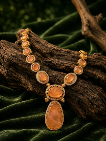 Peach Oval Statement Necklace Set