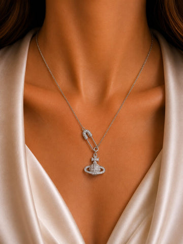 Silver Pin Charm Pendant Chain