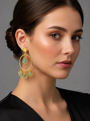 Celestia Oval Charm Earrings green