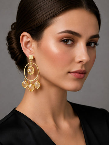 Celestia Oval Charm Earrings Yellow
