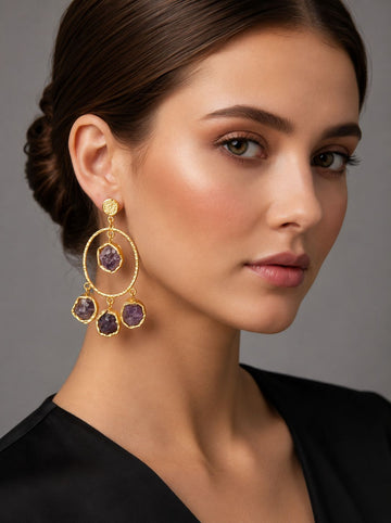 Celestia Oval Charm Earrings lavender