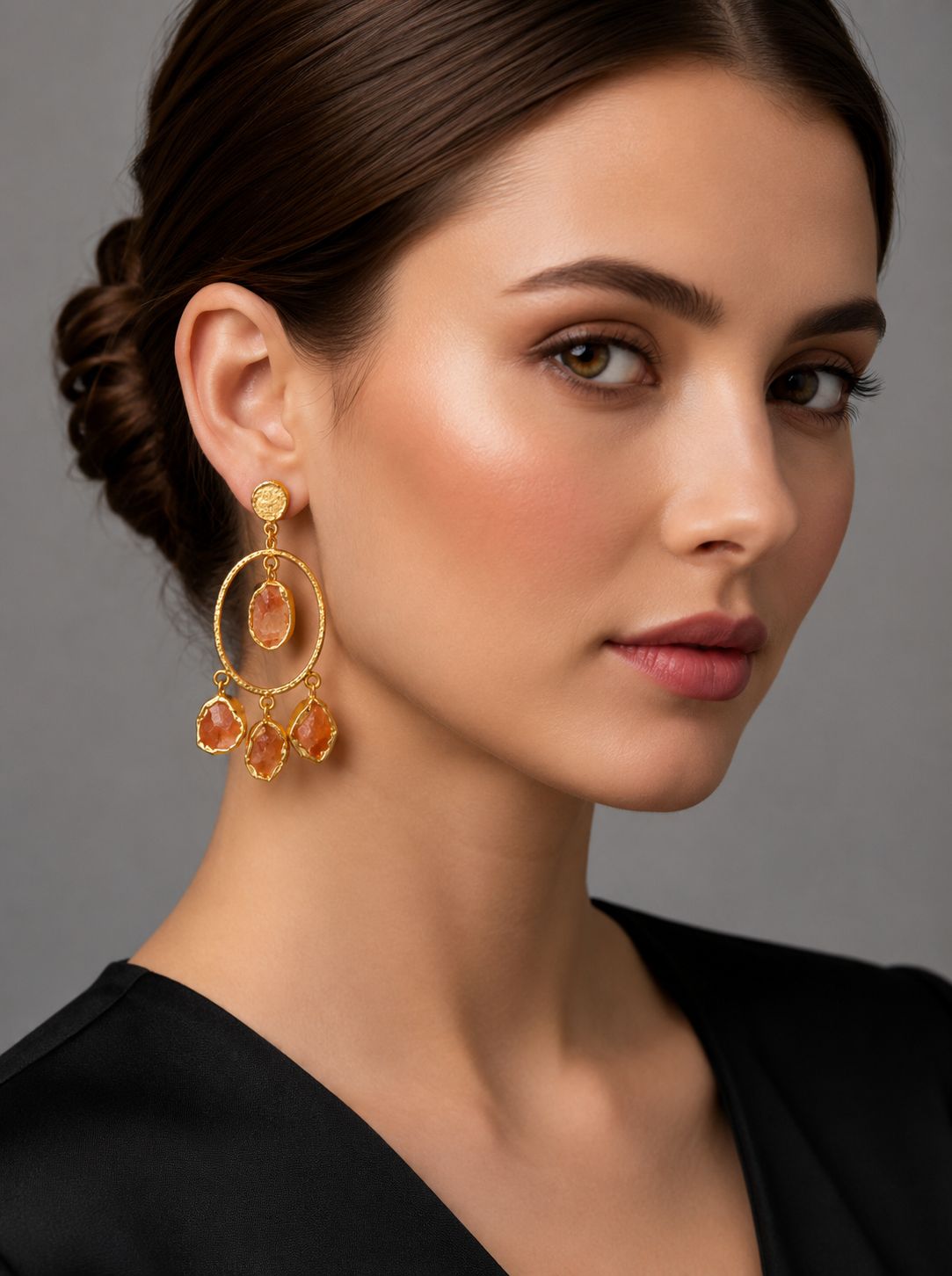 Celestia Oval Charm Earrings orange