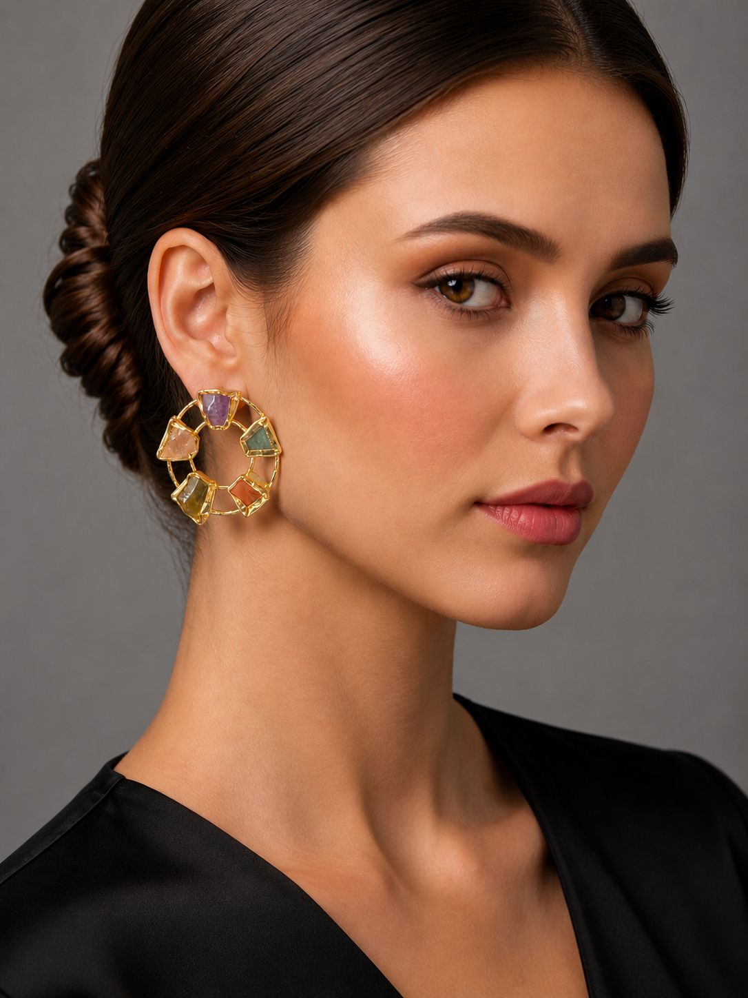 Verdant Halo Gemstone earrings Multicoloured