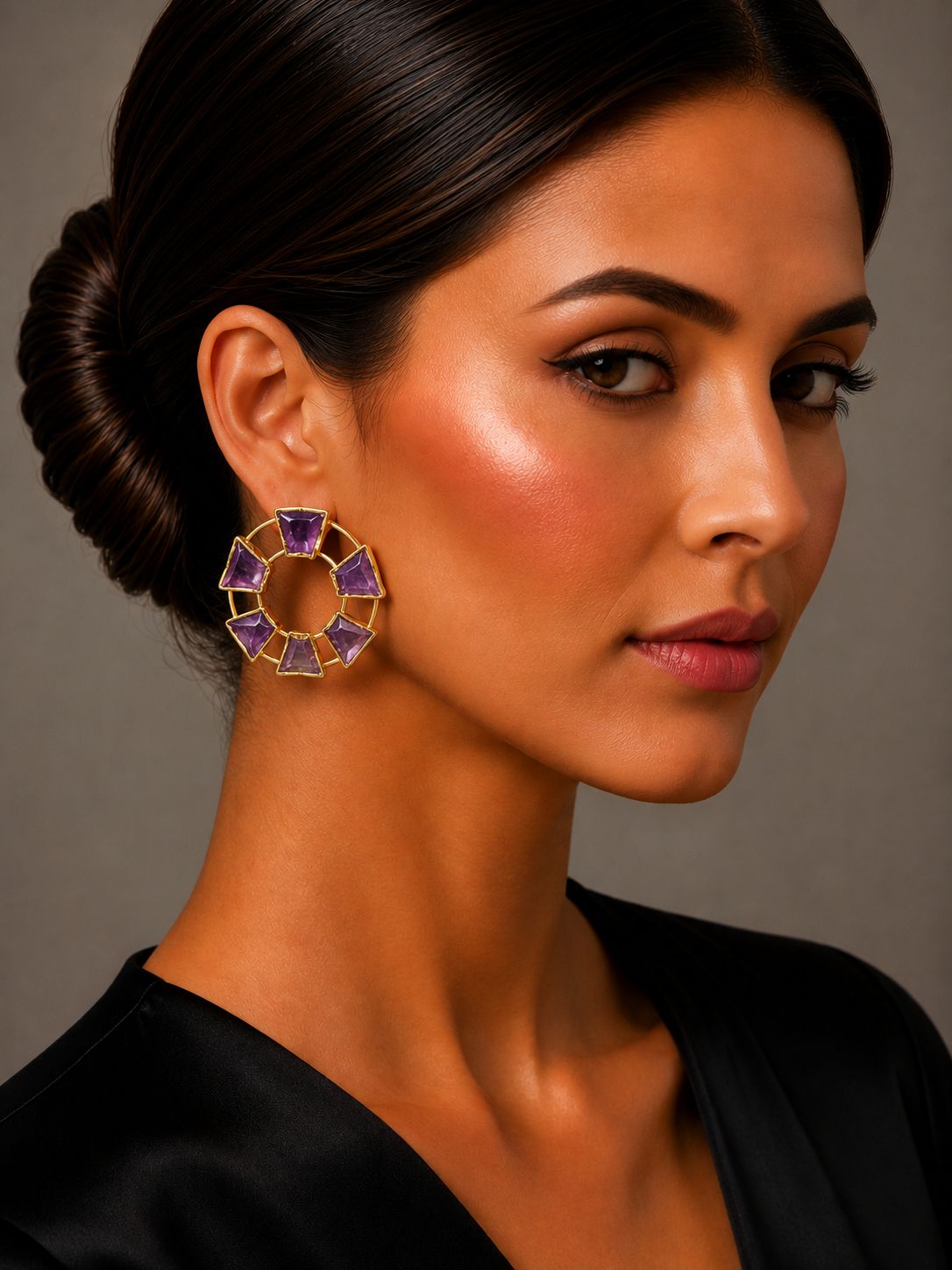Verdant Halo Gemstone Earrings lavender