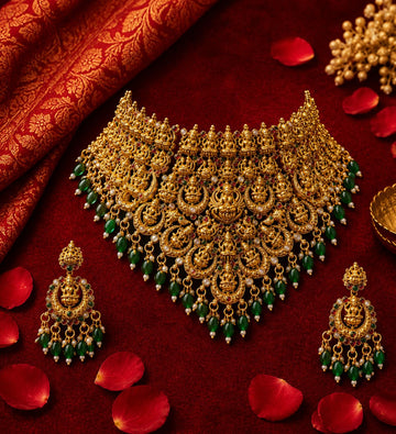 Royal Lakshmi Emerald Choker Necklace Set