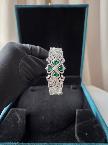 Emerald Floral Diamond Cuff Bracelet