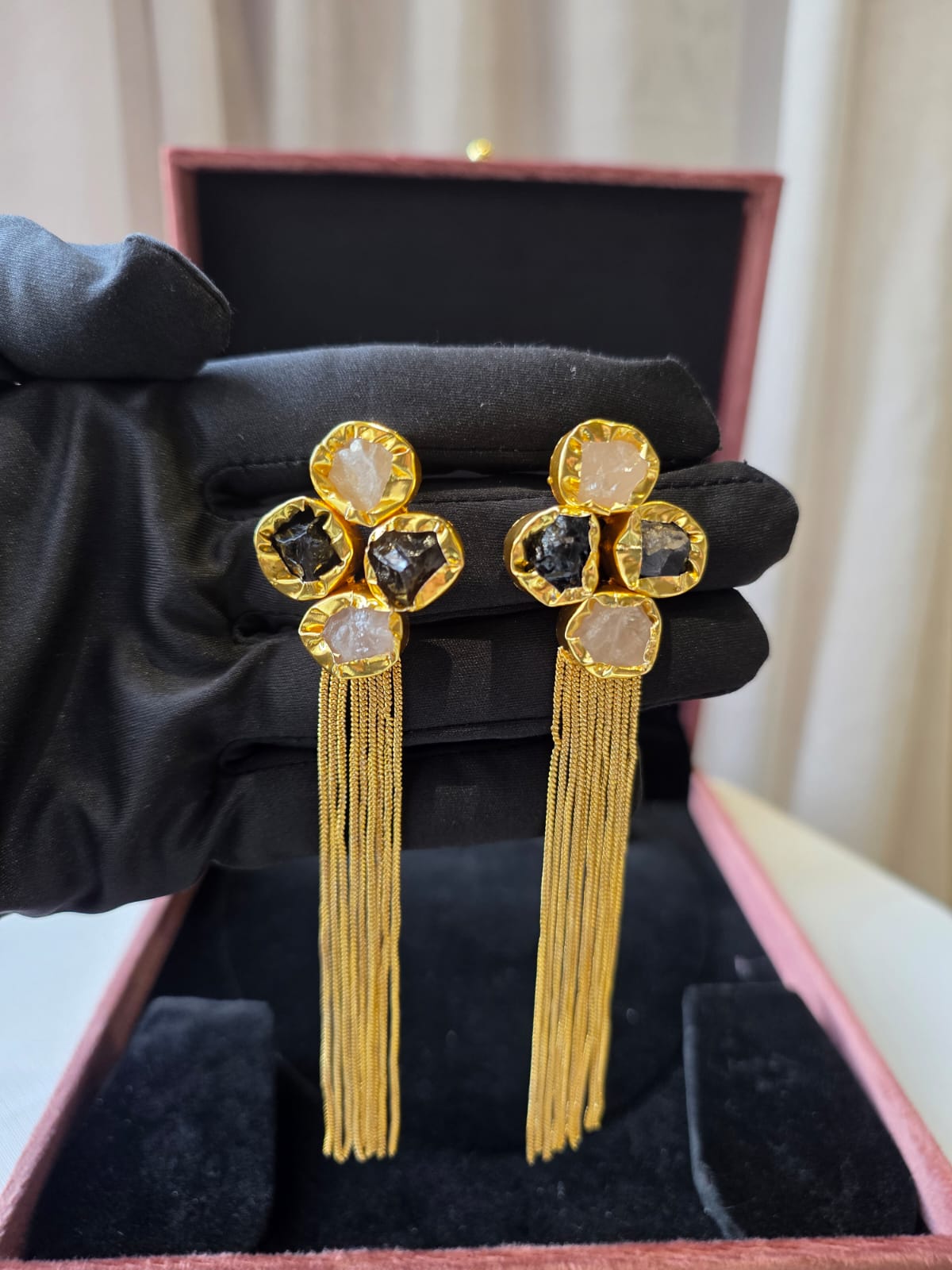 Midnight Tassel Stone Mini Earrings