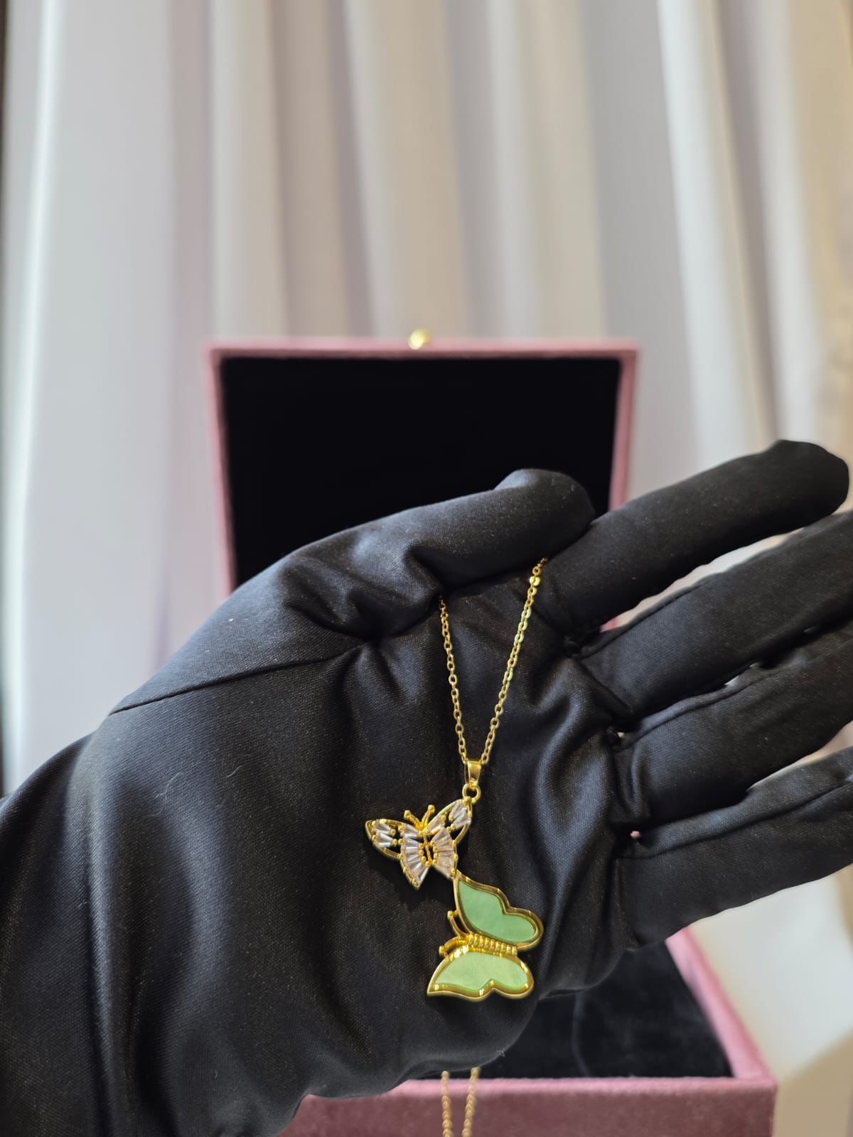 Emerald butterfly Pendant Chain