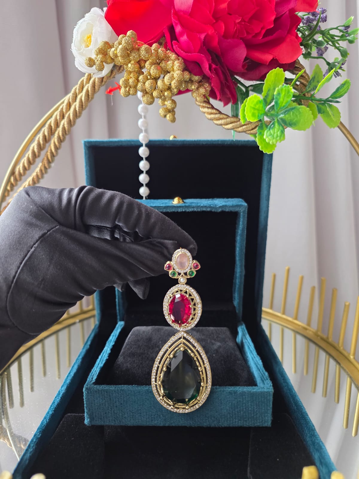 Ruby Emerald Regal Drop Statement Earrings