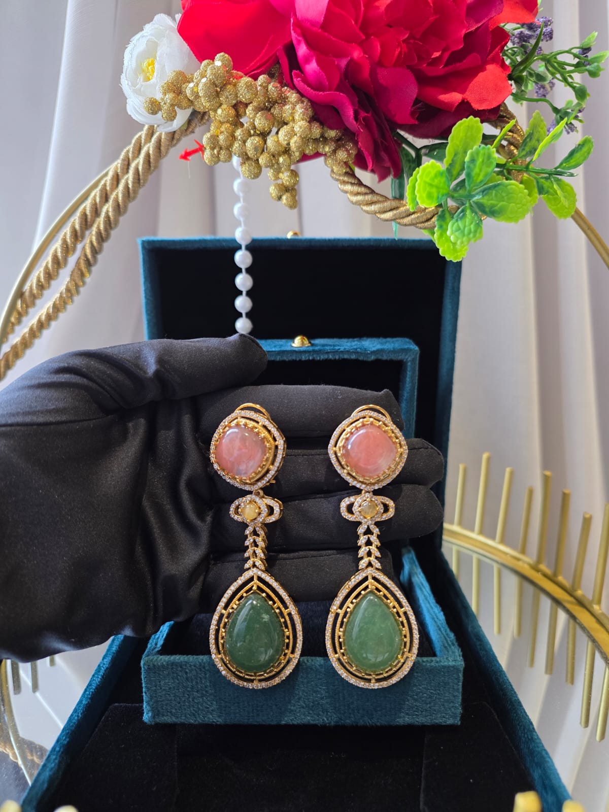 Blush Emerald Drop Statement Earrings