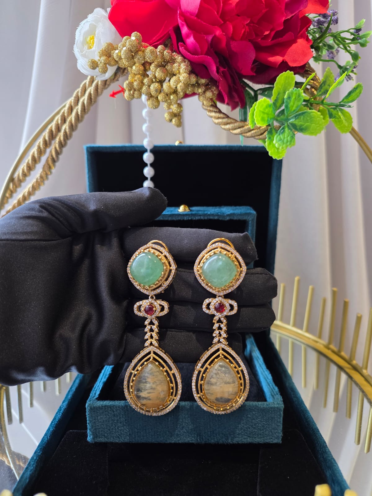 Mint green Royale Drop Statement Earrings