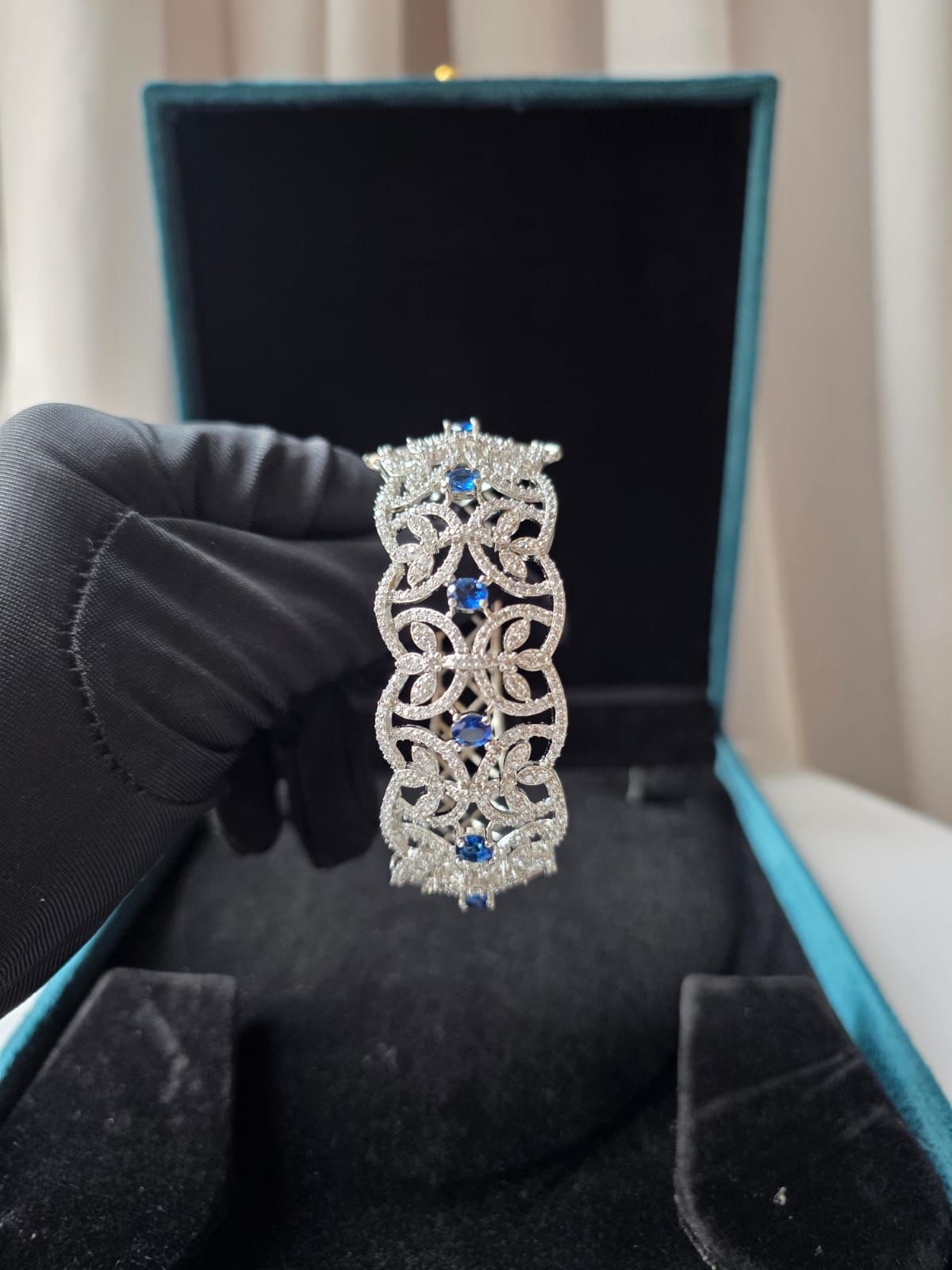 Sapphire Vine Diamond Cuff Bracelet