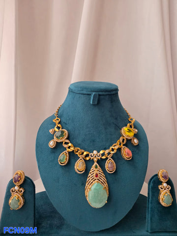 Multicolour Chain-Link Statement Necklace Set