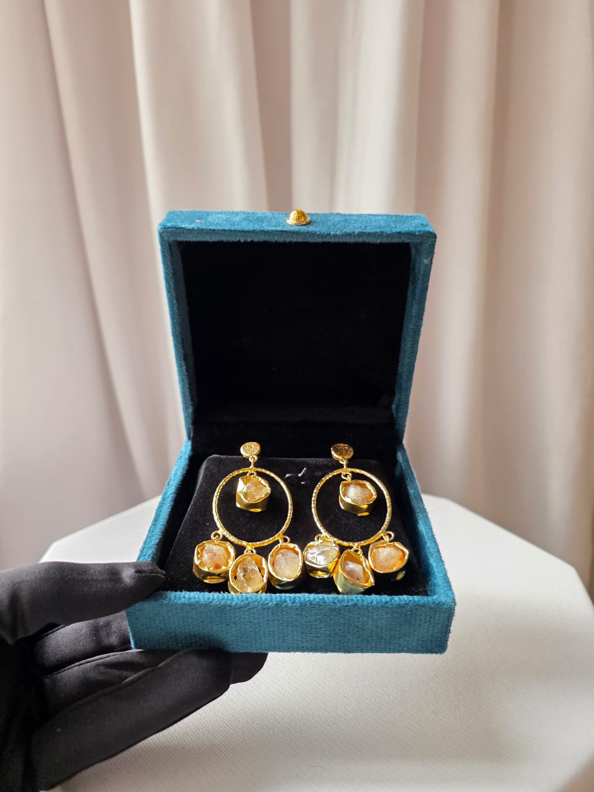Celestia Oval Charm Earrings Yellow