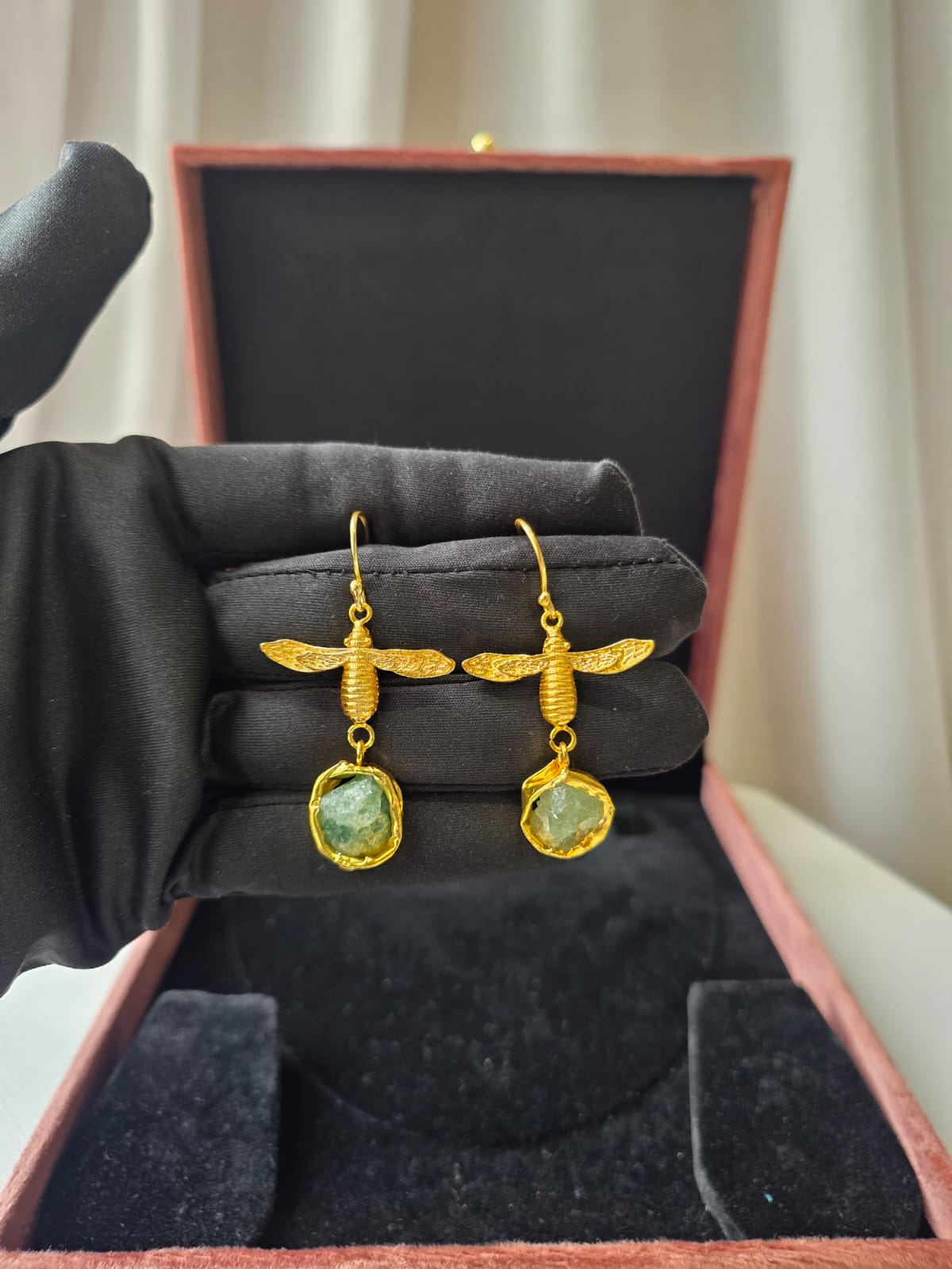 Dragonfly Charm green gemstone Necklace Set