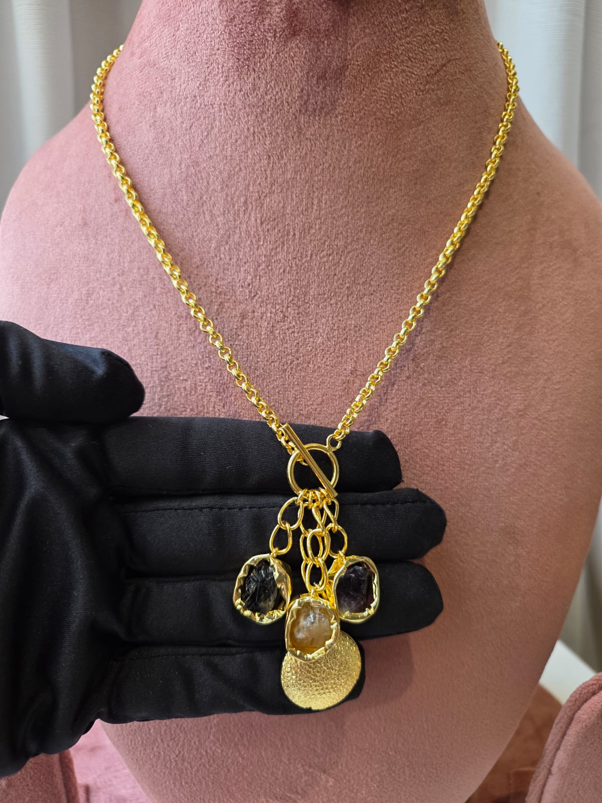 Noir Charm Cluster Necklace