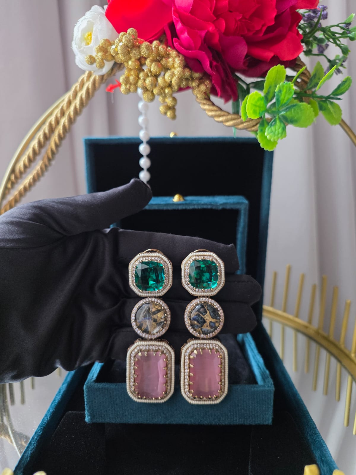 Emerald Blush Luxe Statement Earrings