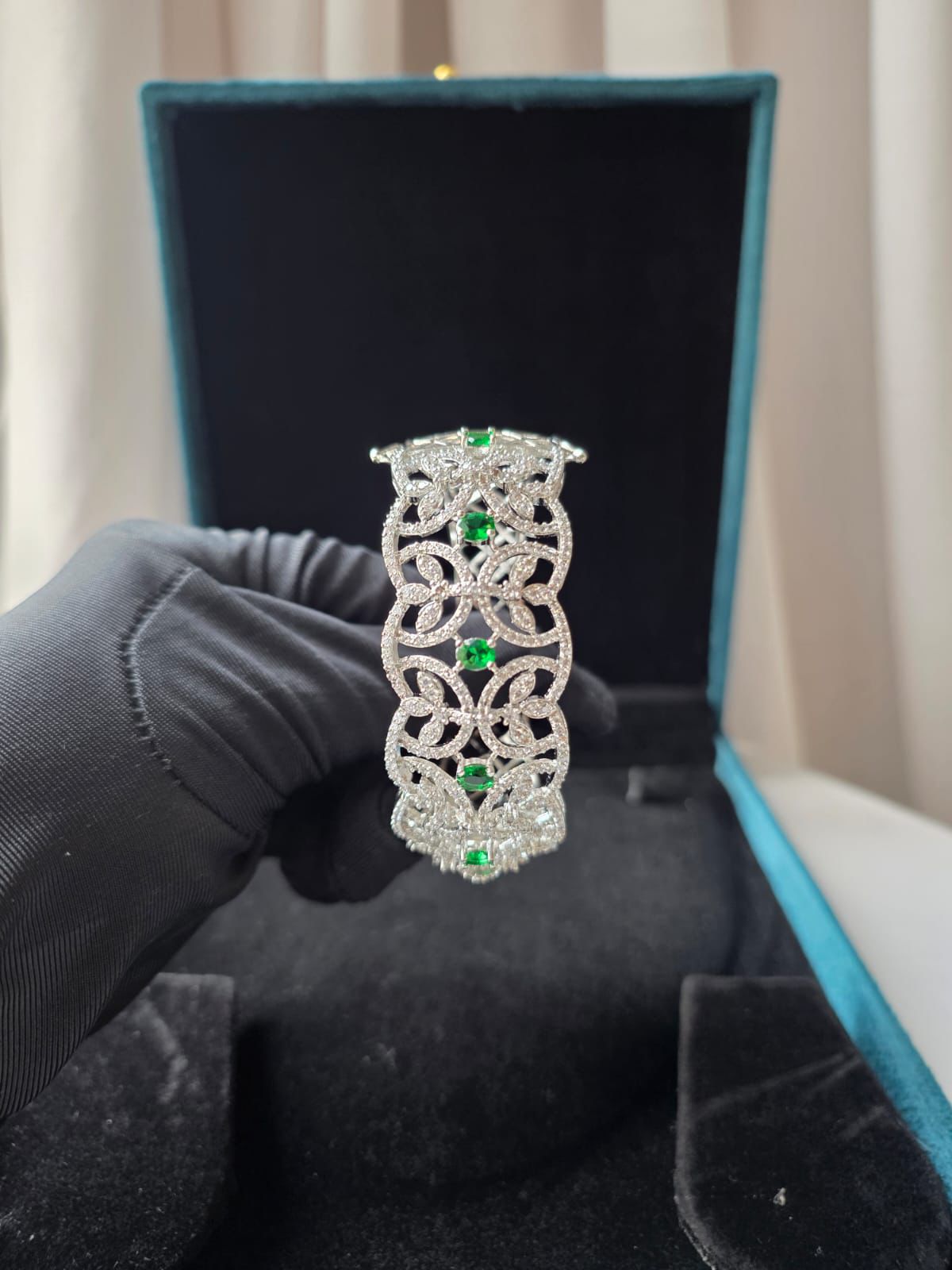 Emerald Vine Diamond Cuff Bracelet