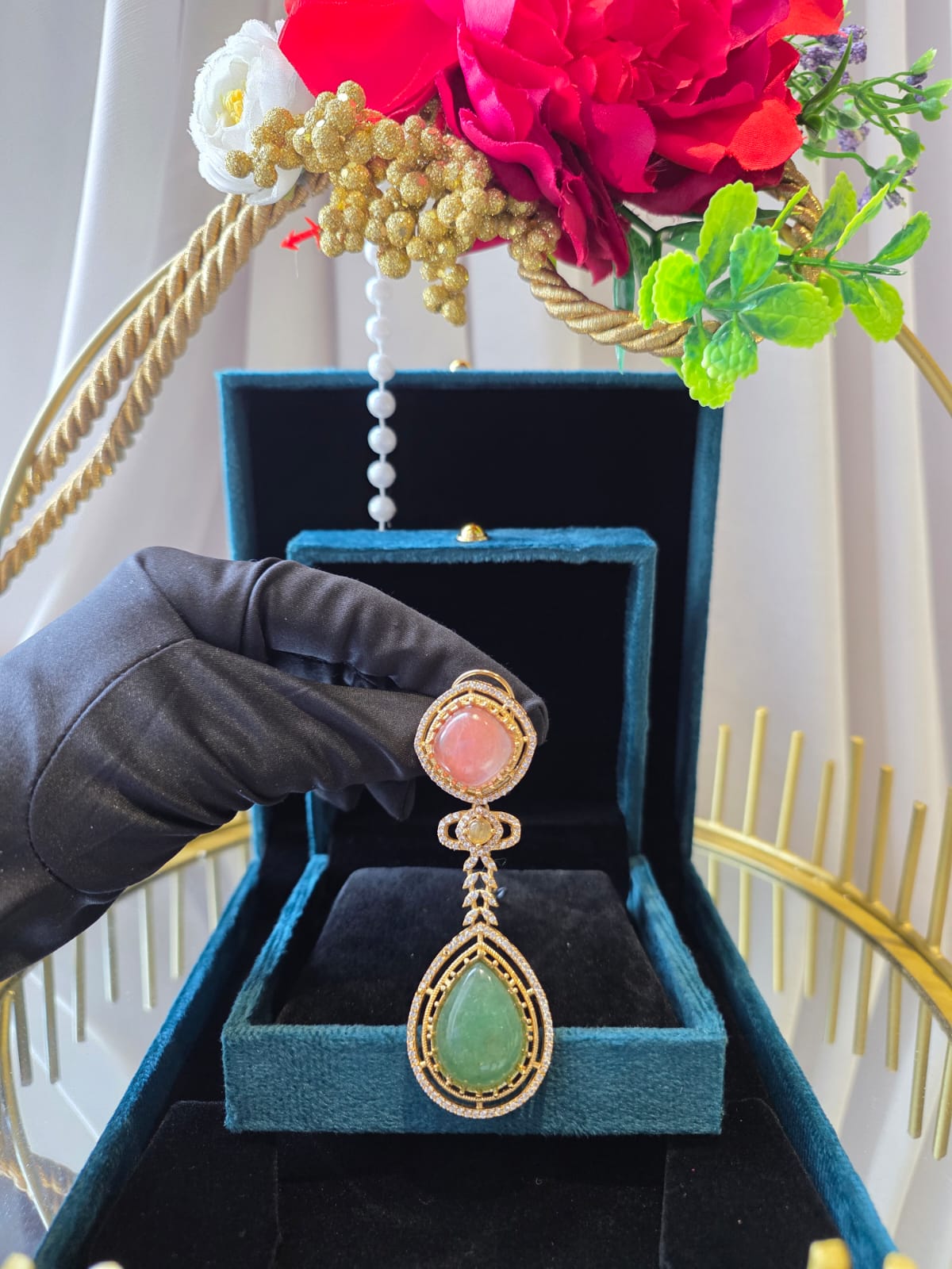 Blush Emerald Drop Statement Earrings