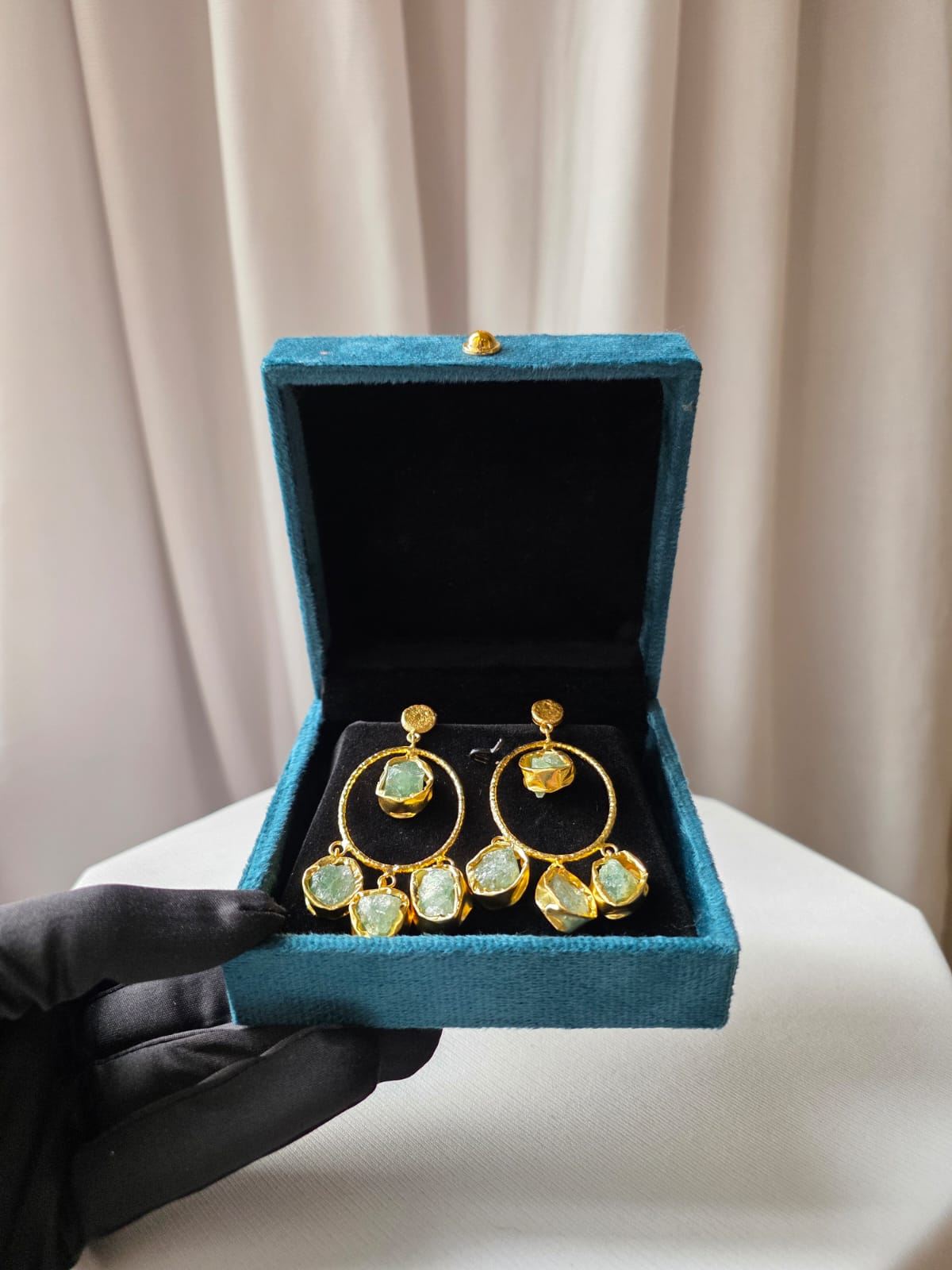 Celestia Oval Charm Earrings green