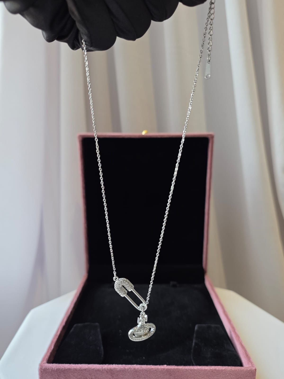 Silver Pin Charm Pendant Chain