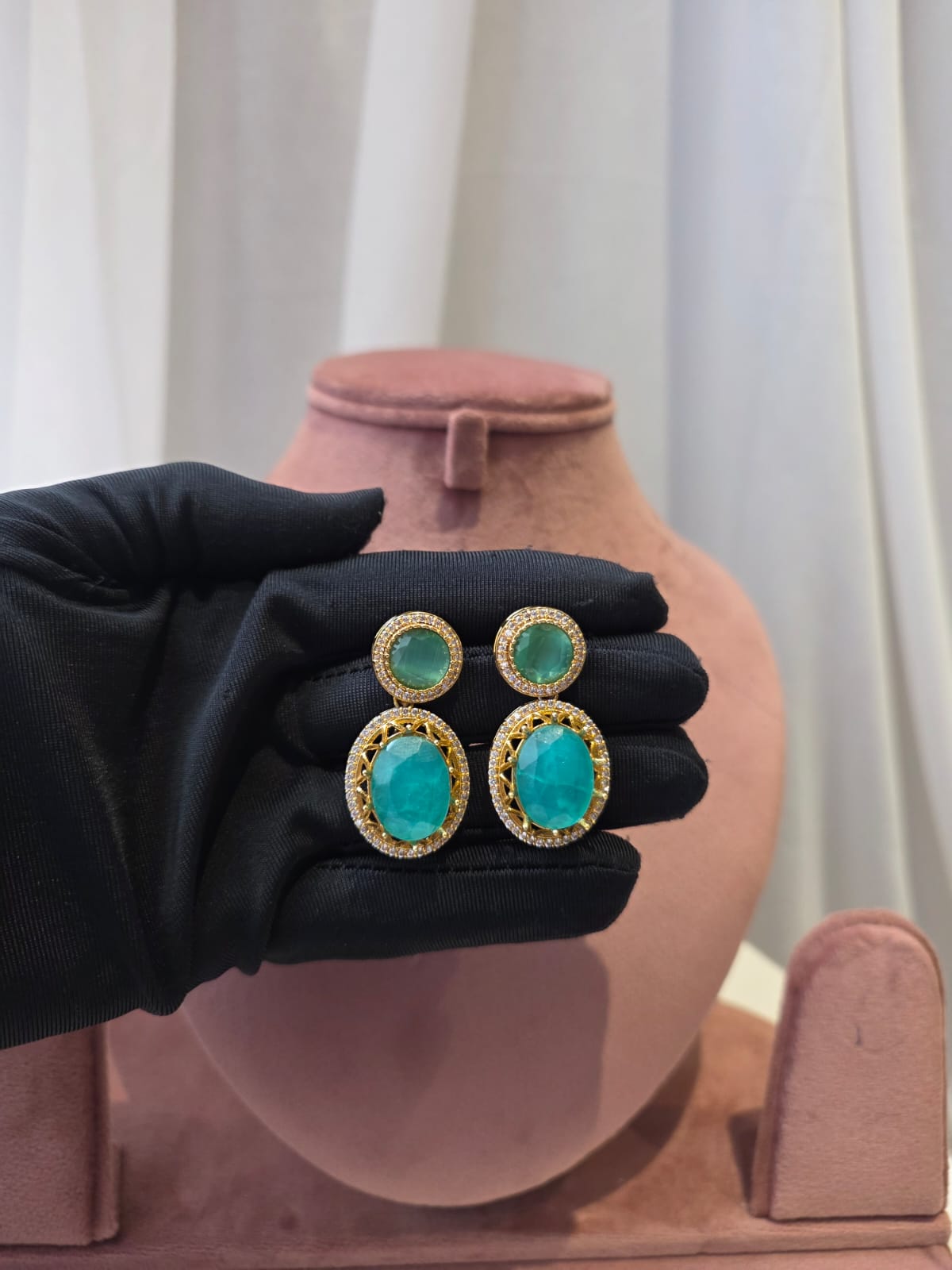 Mint Oval Statement Necklace Set