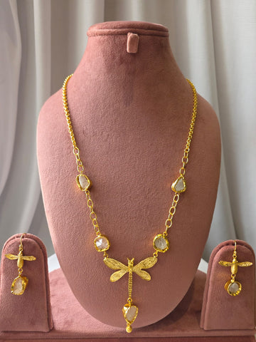 Citrine Dragonfly Charm gemstone Necklace Set