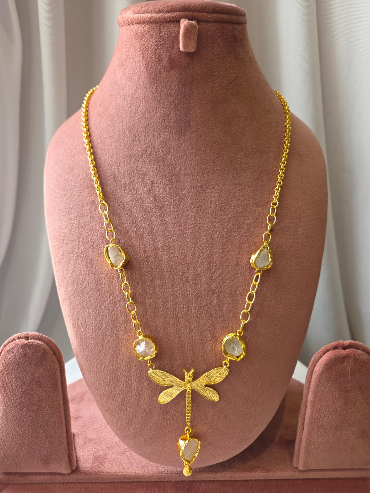 Citrine Dragonfly Charm gemstone Necklace Set