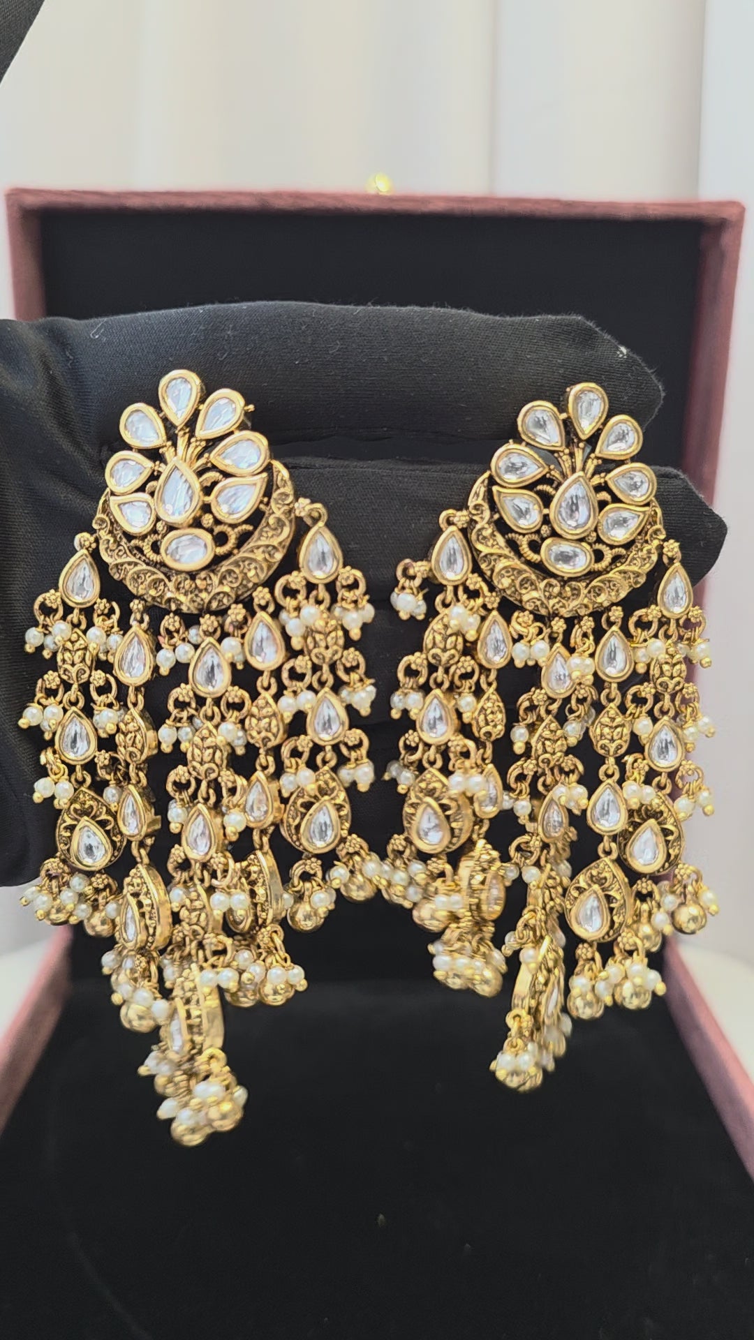 Flowy Kundan Pearl Cascade Earrings