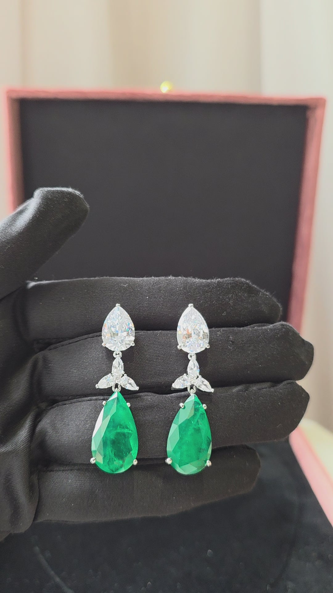Emerald Teardrop Crystal Drop Earrings
