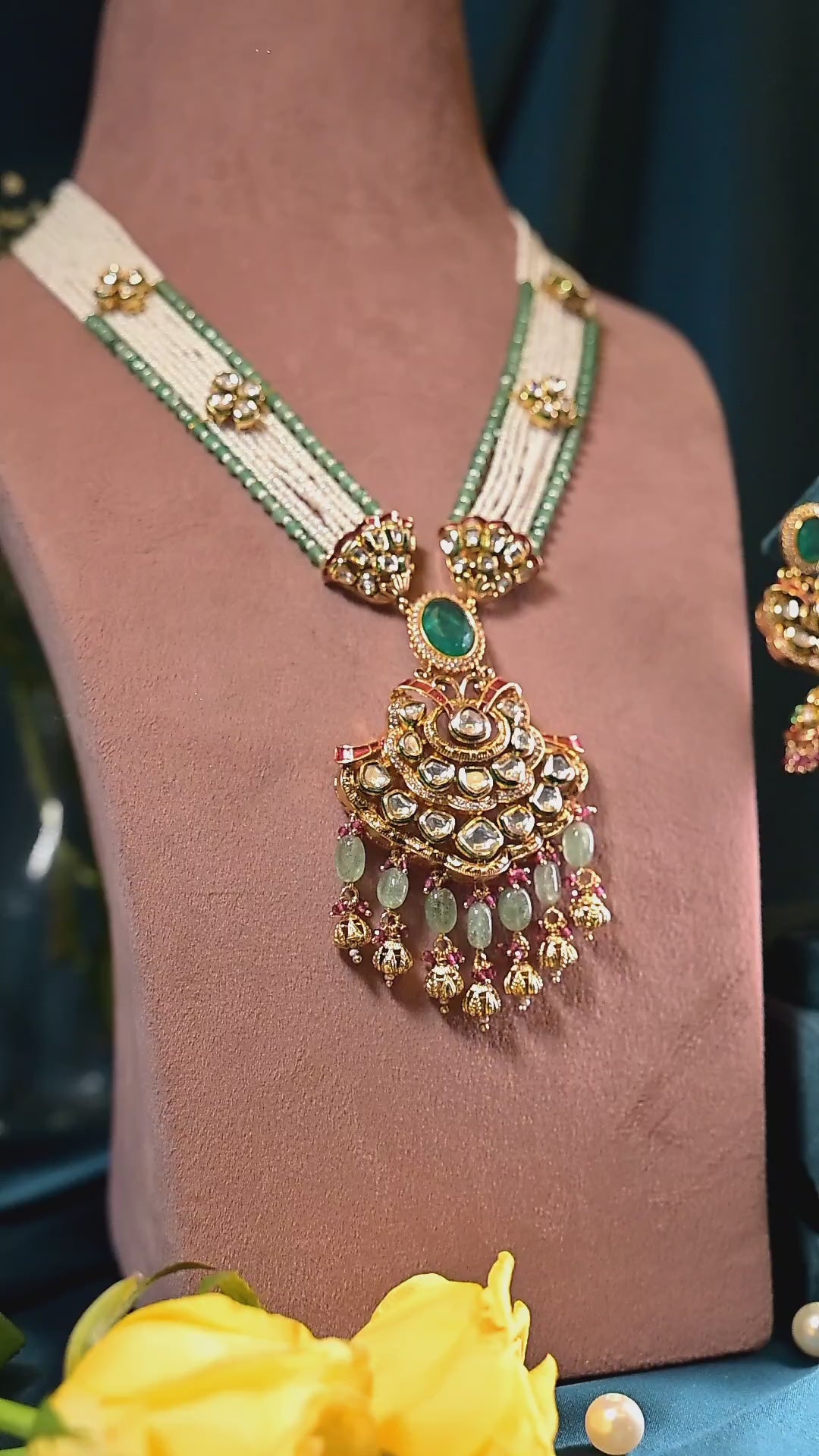 Majestic Beaded Long Heritage Kundan Necklace Set