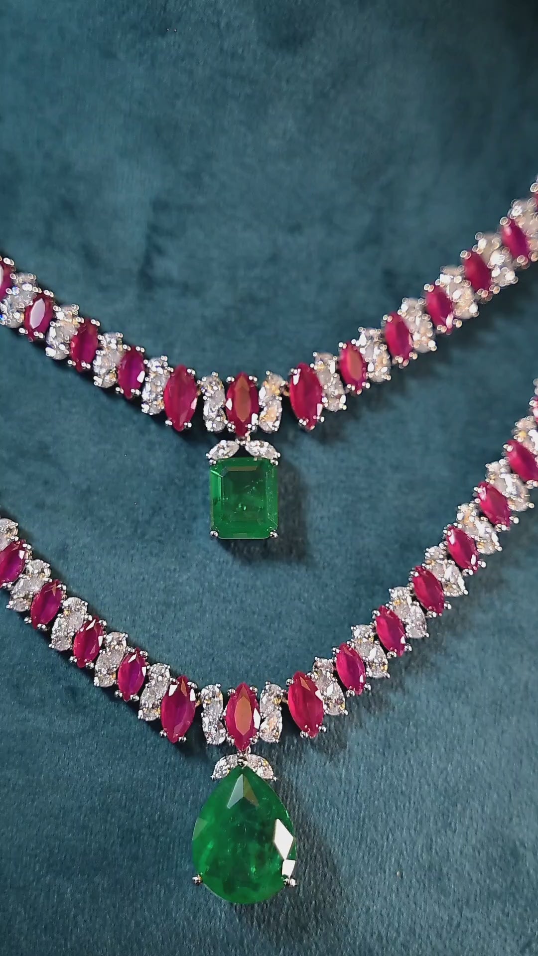 Ruby & Emerald Duo Layered Necklace Set