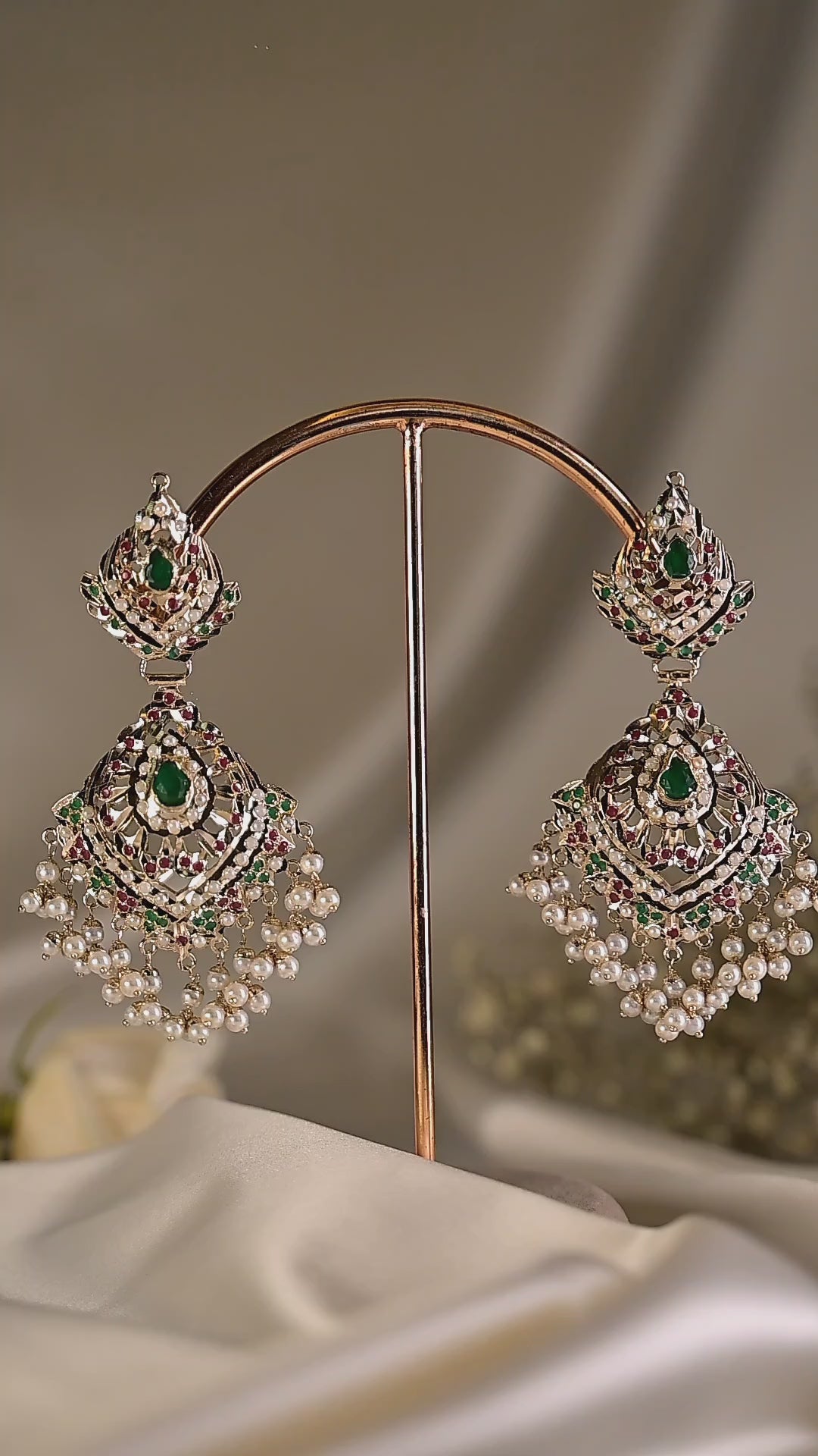 Emerald Jadau Pearl Chandbali Earrings