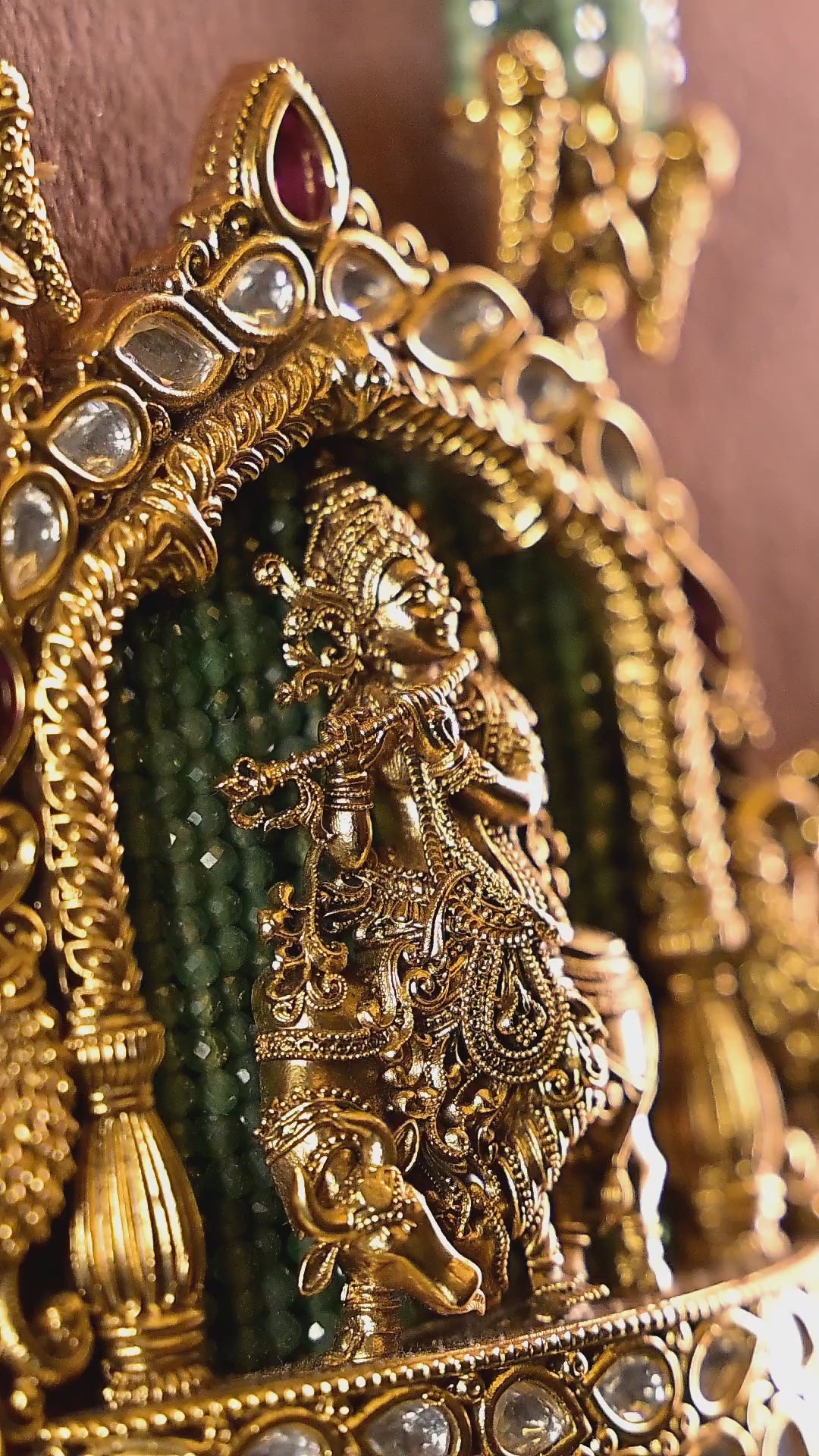Temple Radha Krishna Ji Pendant Necklace Set