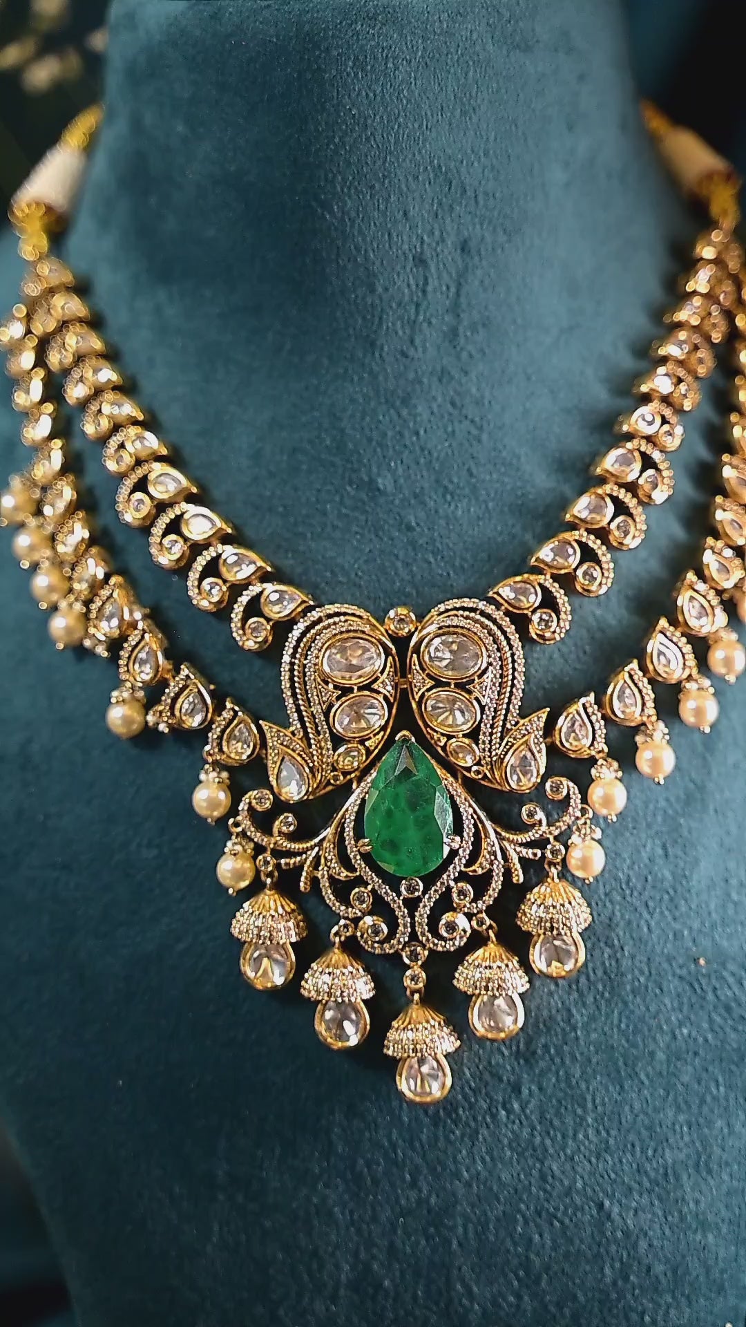 Emerald Pearl Polki Necklace Set