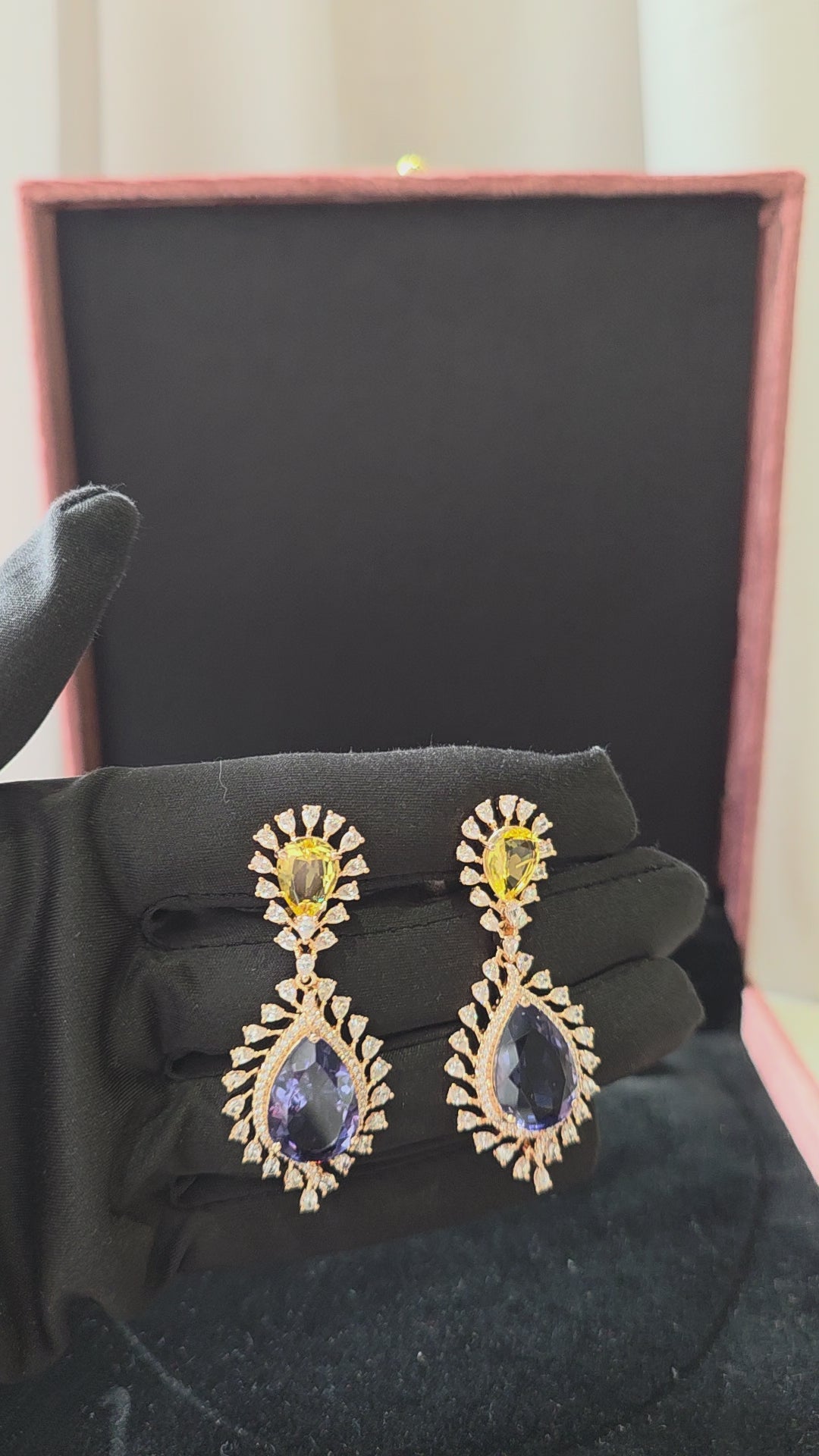 Sapphire Citrine Halo Drop Earrings