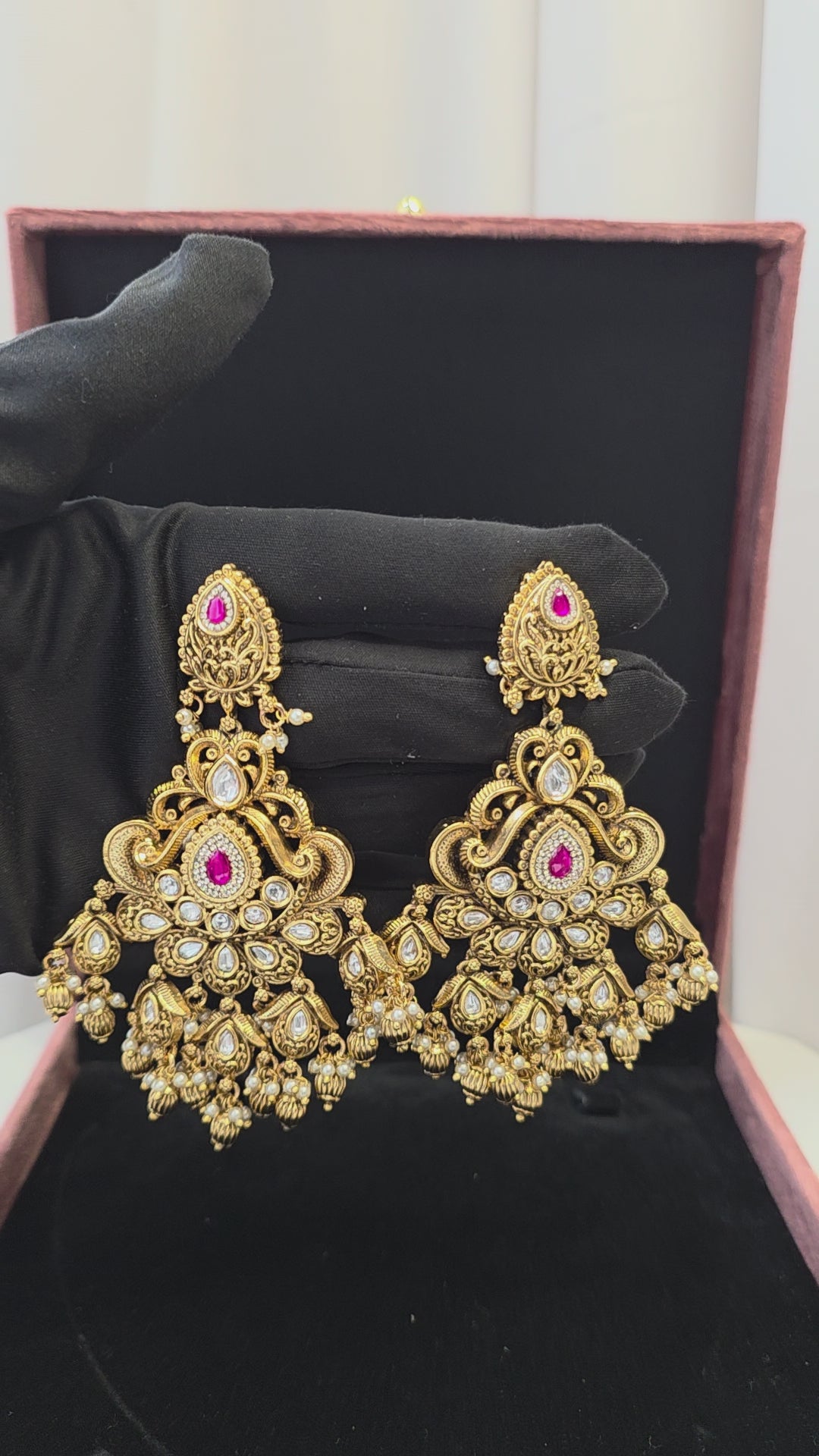 Temple Ruby Kundan Chandbali Earrings
