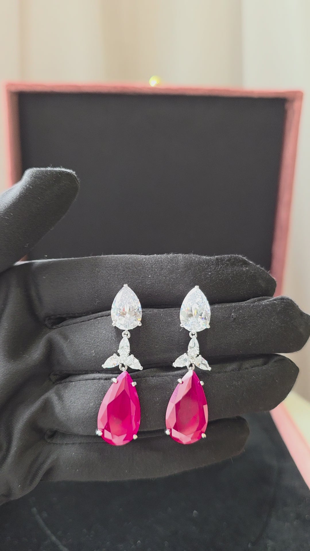 Ruby Teardrop Crystal Drop Earrings